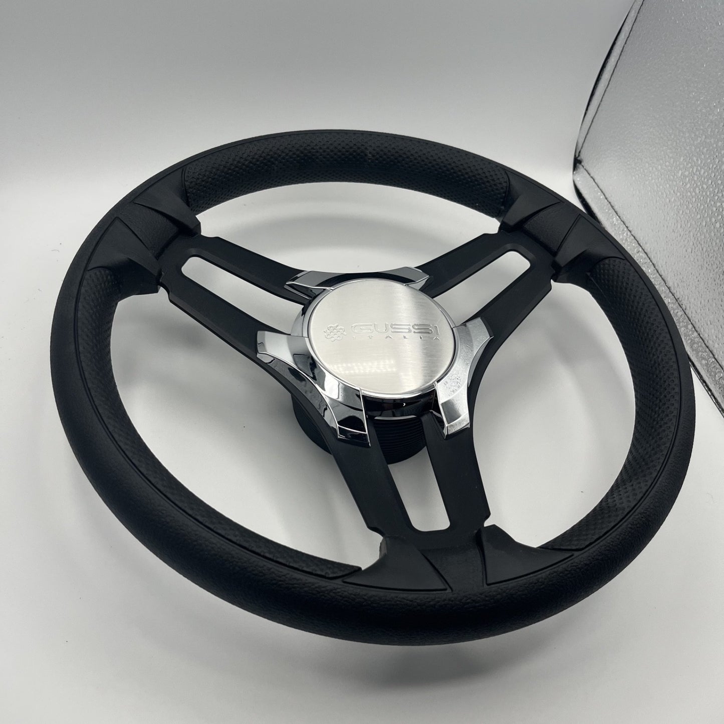 Gussi Italia Marine Steering Wheel Black Brush Metal Spokes | Gussi Logo