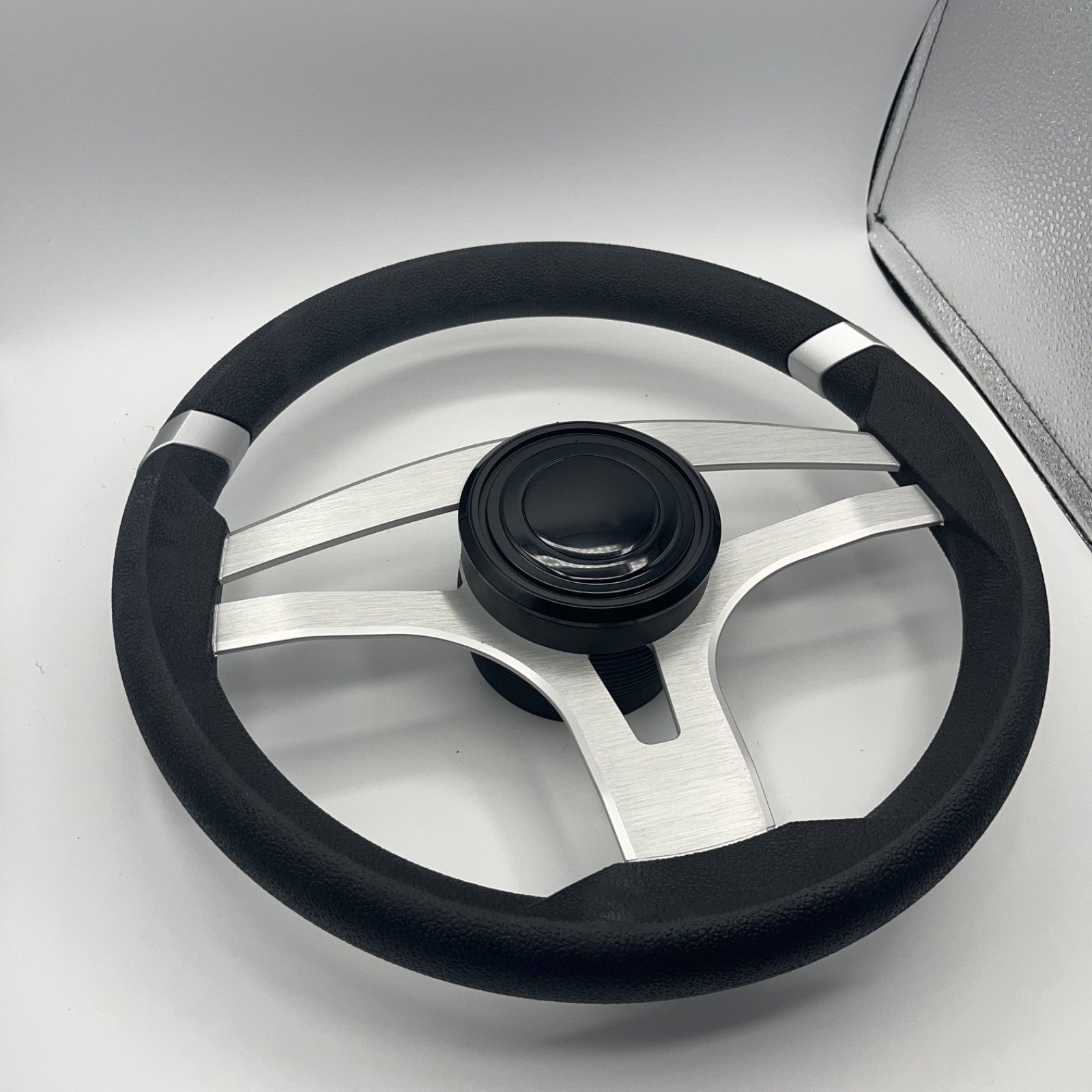 Badia Boat Steering Wheel Brushed Aluminum Spokes | LG Black Snap-in