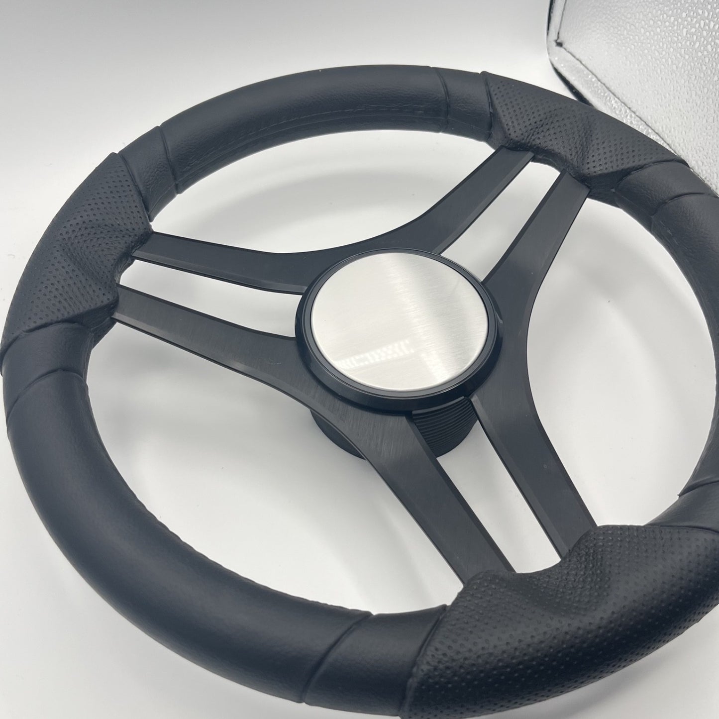 Molinara Marine Steering Wheel Black Brushed Alum Spokes | Plain Brushed