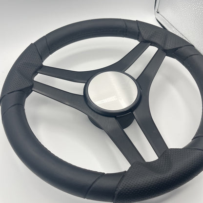 Molinara Marine Steering Wheel Black Brushed Alum Spokes | Plain Brushed