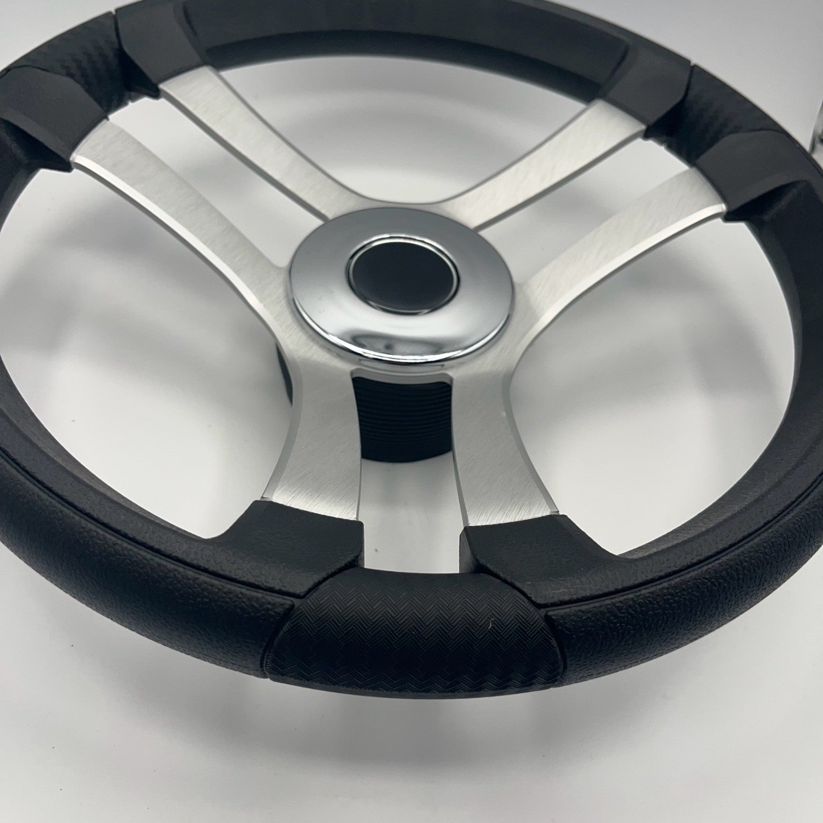 Benaco Boat Steering Wheel Brushed Aluminum Spokes | Chrome-style Dome