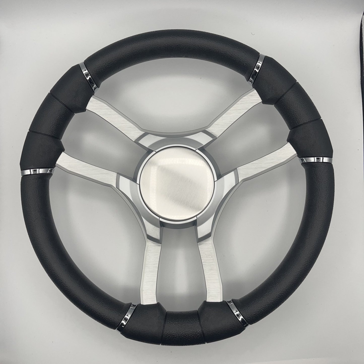 Malera Boat Steering Wheel Brushed Alum Spoke | Silver Plain Center Cap