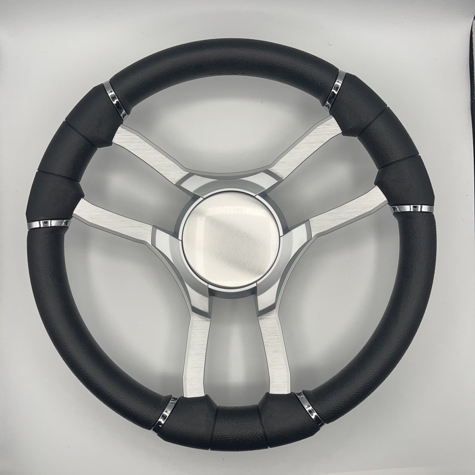 Malera Boat Steering Wheel Brushed Alum Spoke | Silver Plain Center Cap