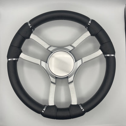 Malera Boat Steering Wheel Brushed Alum Spoke | Silver Plain Center Cap
