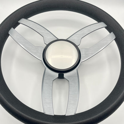 Cabrio Boat Steering Wheel Gray Brushed Alum Spoke | Plain
