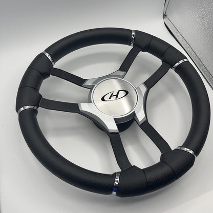 Malera Boat Steering Wheel Black Aluminum Spokes - Gray Harris Kayot