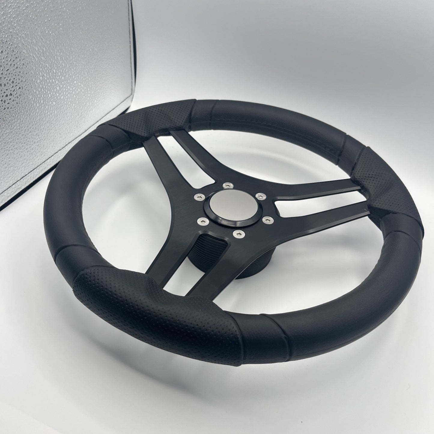 Molinara Marine Steering Wheel Black Brushed Alum Spokes | Blank Style