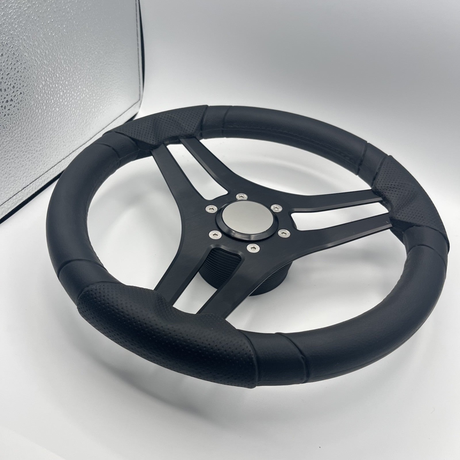 Molinara Marine Steering Wheel Black Brushed Alum Spokes | Blank Style