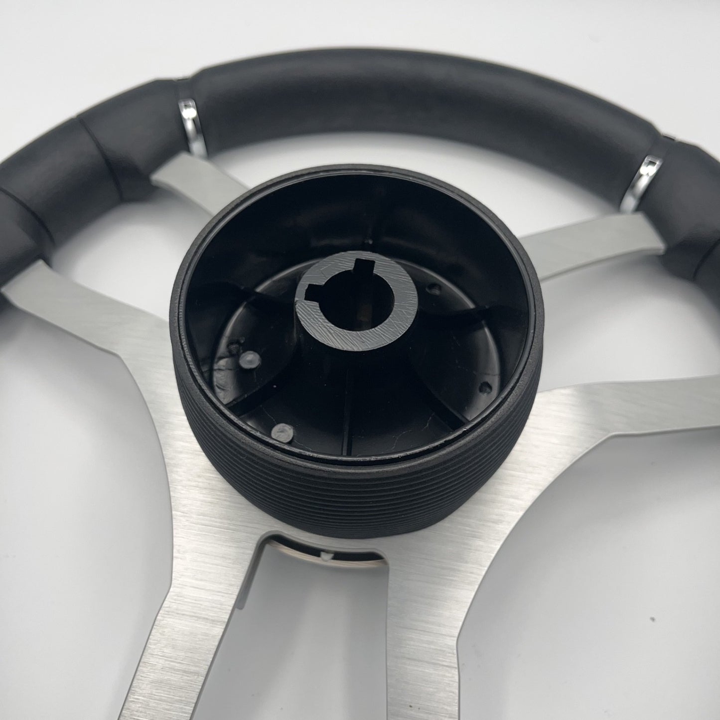 Malera Boat Steering Wheel Brushed Alum Spoke | Silver Plain Center Cap