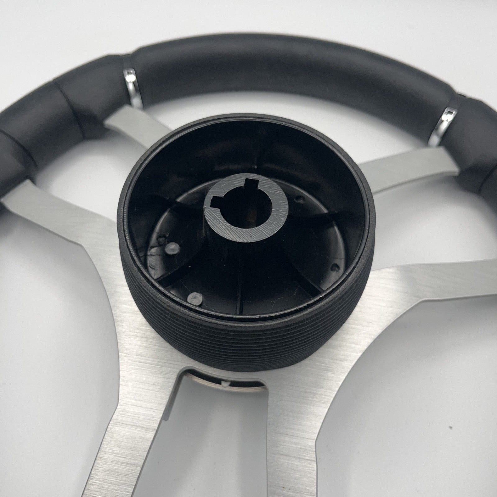 Malera Boat Steering Wheel Brushed Alum Spoke | Silver Plain Center Cap