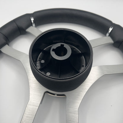 Malera Boat Steering Wheel Brushed Alum Spoke | Silver Plain Center Cap