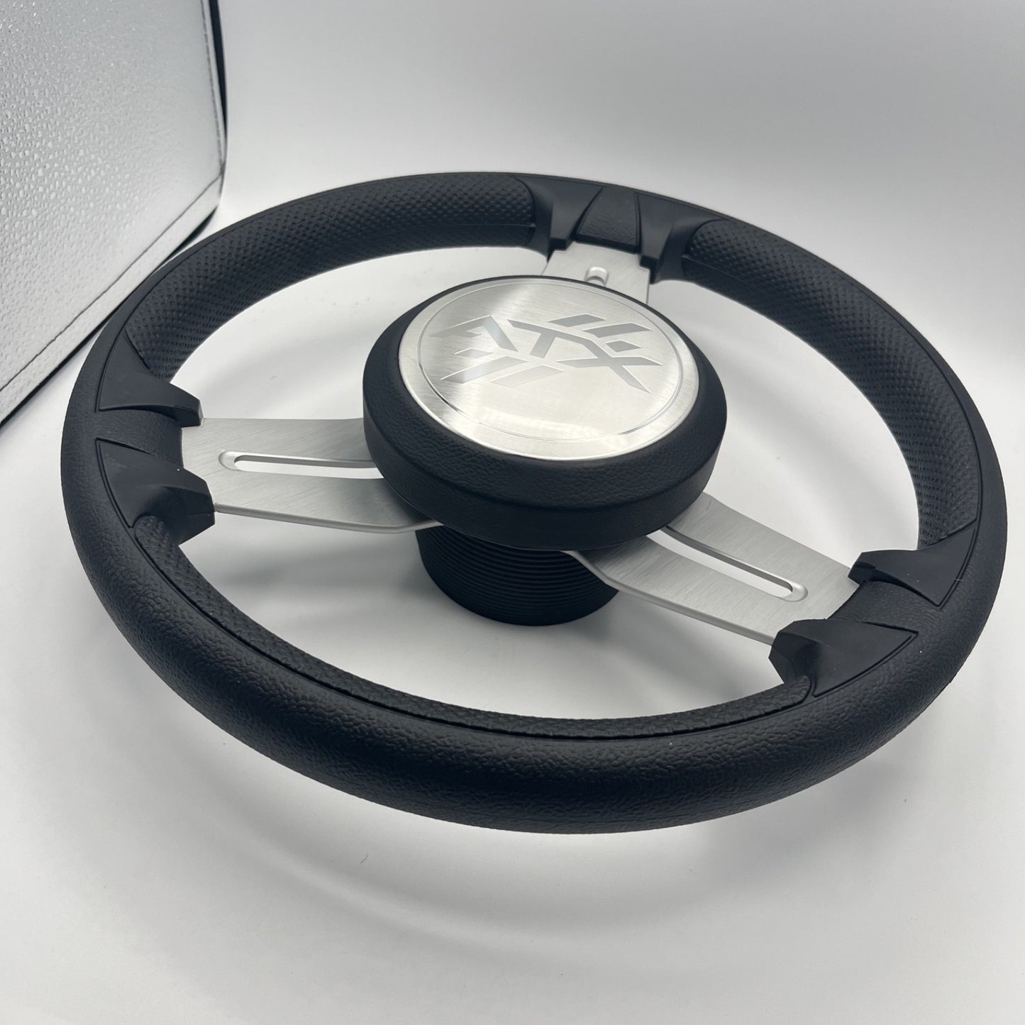 Model 15 Marine Steering Wheel Brush Alum Spokes | ATX Boats Logo