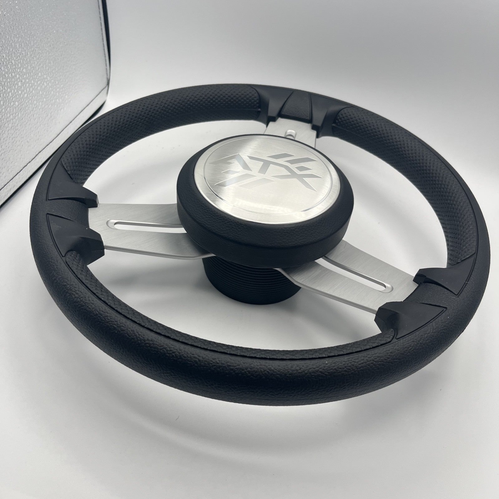 Model 15 Marine Steering Wheel Brush Alum Spokes | ATX Boats Logo