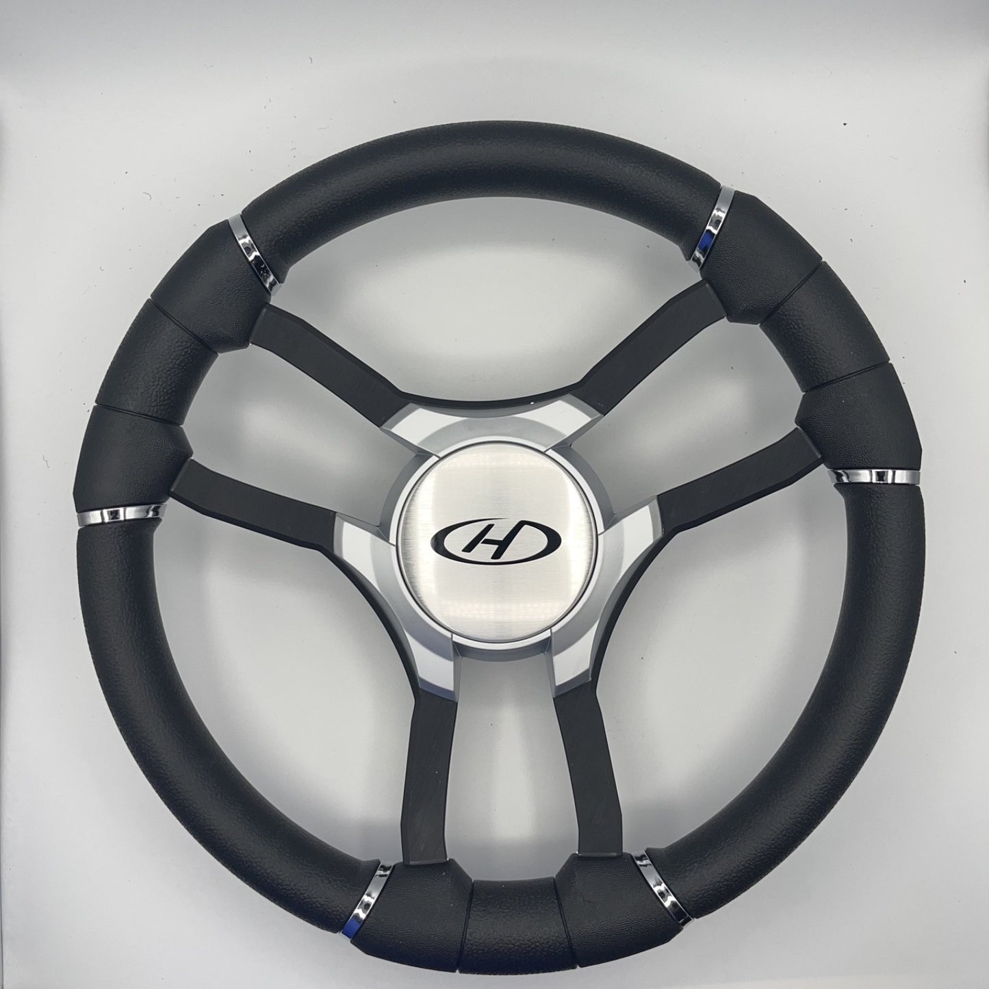 Malera Boat Steering Wheel Black Aluminum Spokes - Gray Harris Kayot