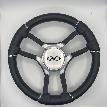 Malera Boat Steering Wheel Black Aluminum Spokes - Gray Harris Kayot