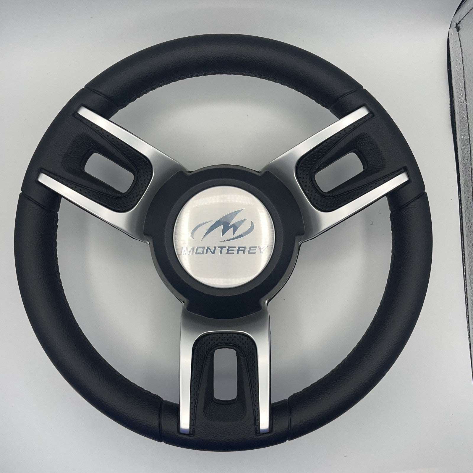 Gussi Italia Black Model 702 Steering Wheel | Monterey Boats Logo