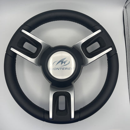 Gussi Italia Black Model 702 Steering Wheel | Monterey Boats Logo