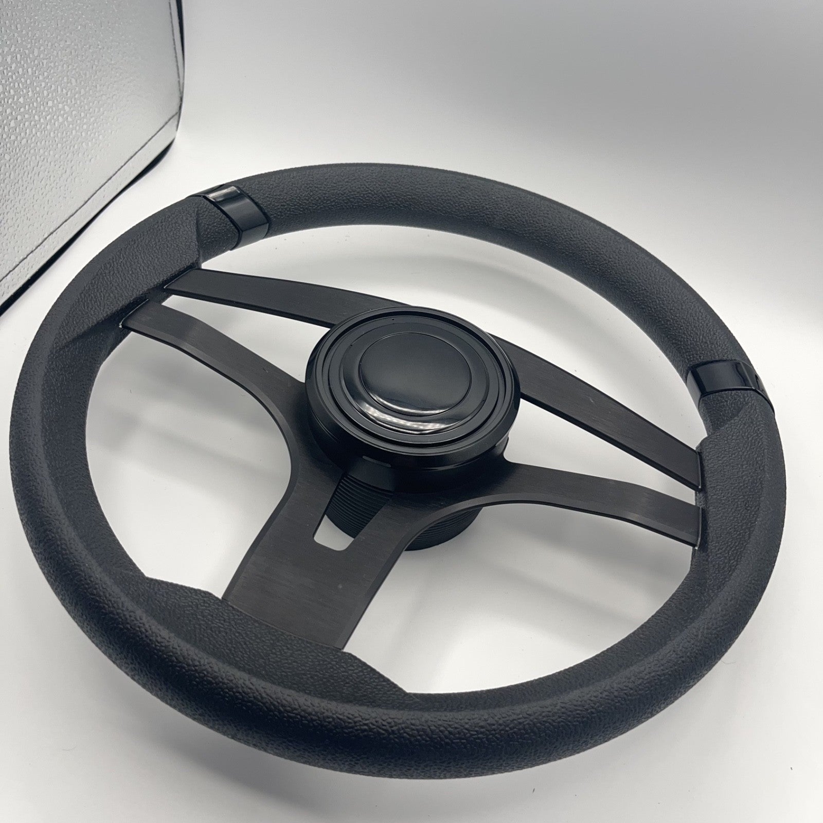 Badia Boat Steering Wheel Brushed Black Aluminum Spokes | LG Black Snap-in