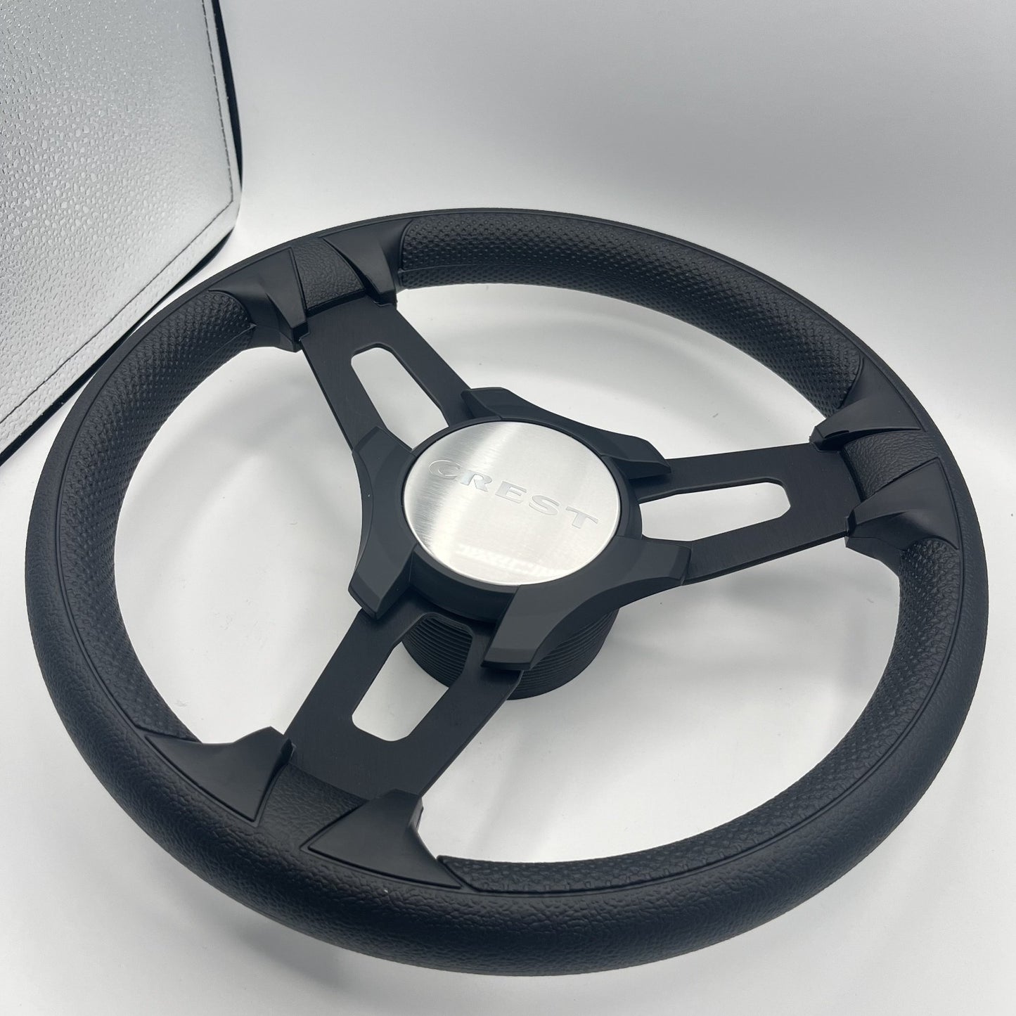 Gussi Italia Boat Model 15 Steering Wheel Black Brushed Alum Spokes |Blk Crest