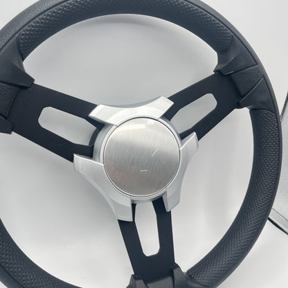 Model 15 Boat Steering Wheel Black Brushed Alum Spokes | SilvPlain