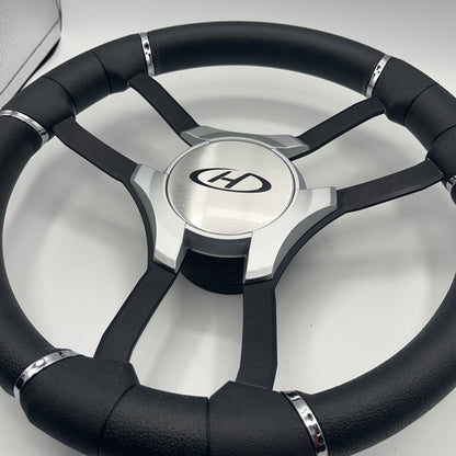 Malera Boat Steering Wheel Black Aluminum Spokes - Gray Harris Kayot