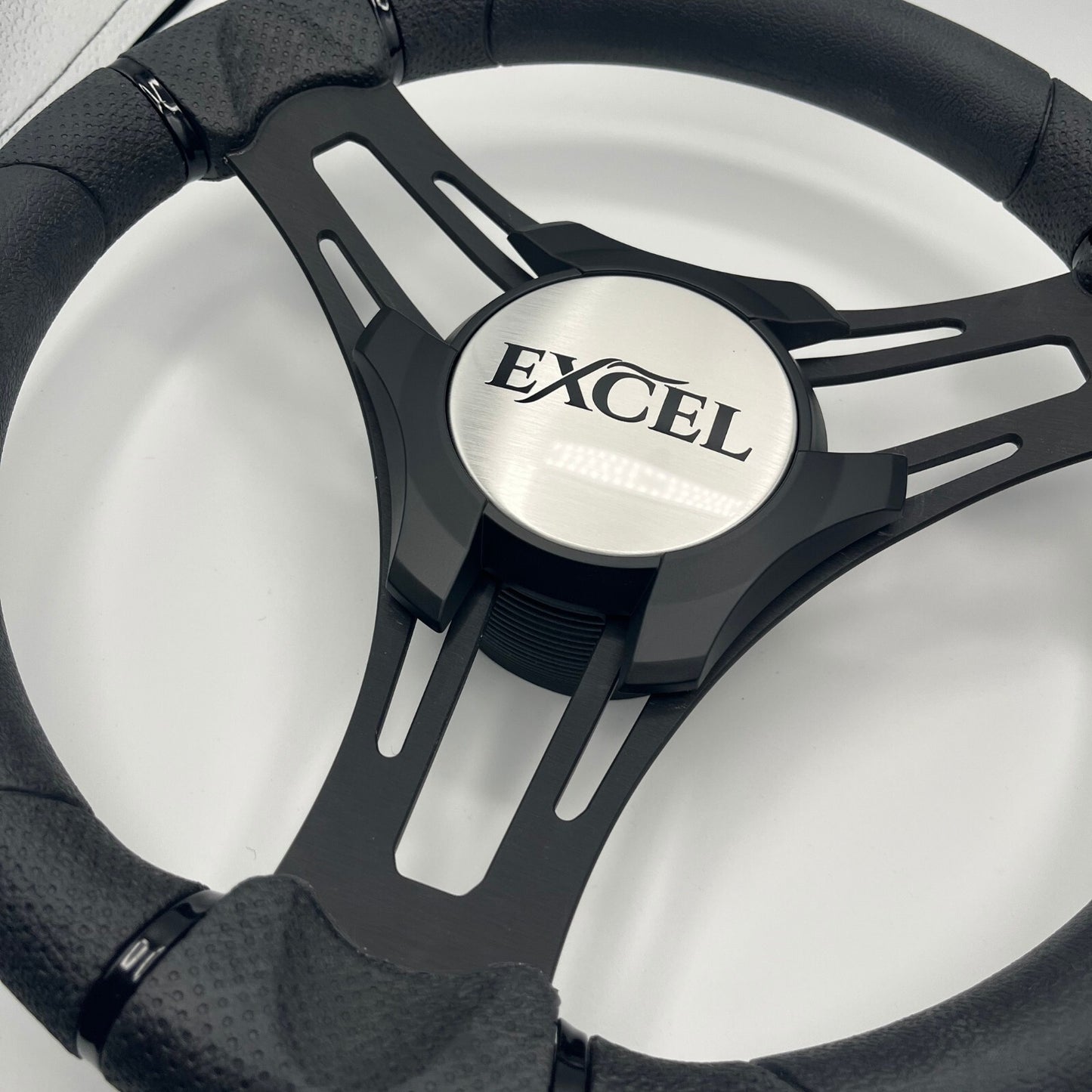 Verona Boat Steering Wheel Black Brushed Aluminum Spokes | Excel Boats