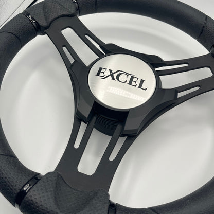 Verona Boat Steering Wheel Black Brushed Aluminum Spokes | Excel Boats