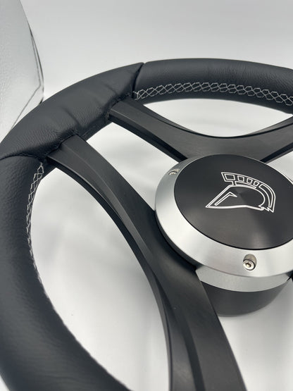 Durello Marine Steering Wheel, Black Leather Rim