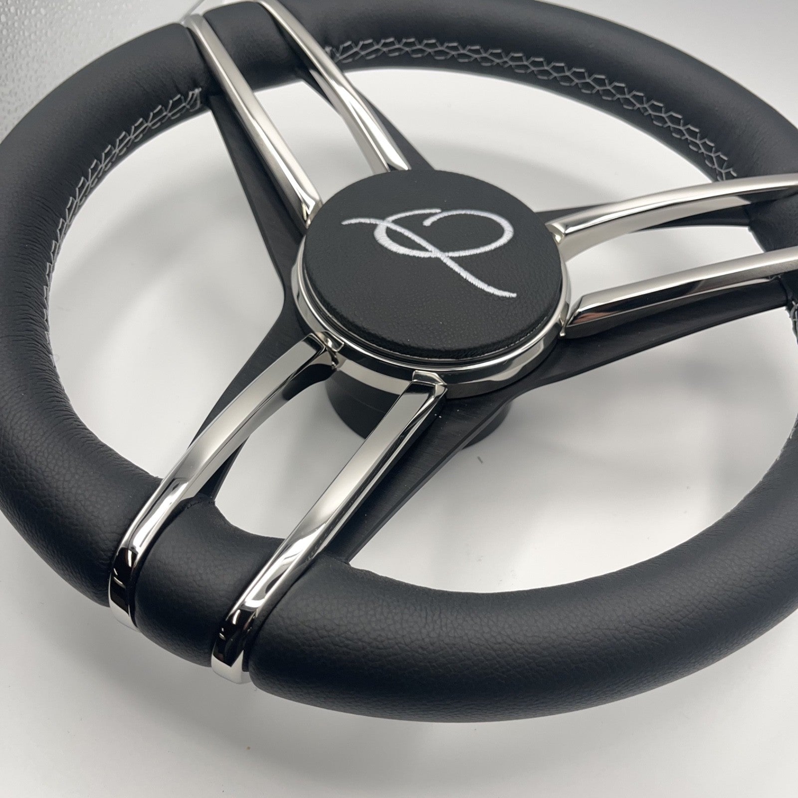 Gussi Italia Boat Steering Wheel Stainless Steel Spoke Leather Rim | APEX Boats