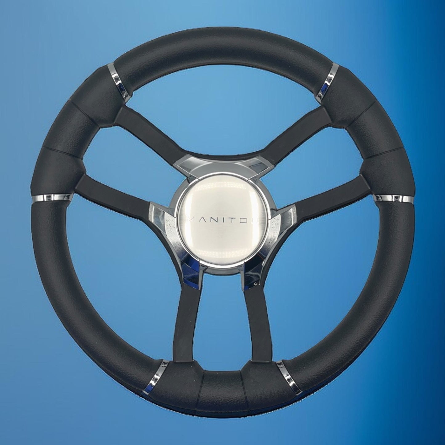 Malera Boat Steering Wheel Black Aluminum Spokes - Chrome-style Manitou