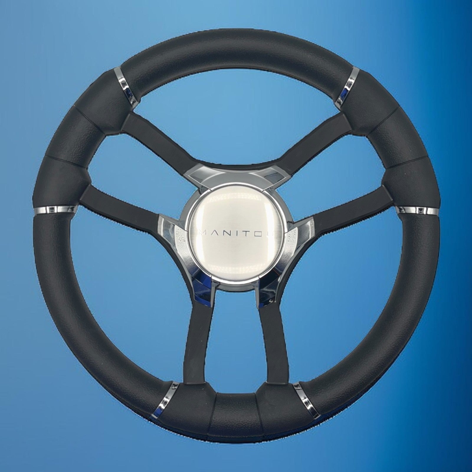 Malera Boat Steering Wheel Black Aluminum Spokes - Chrome-style Manitou