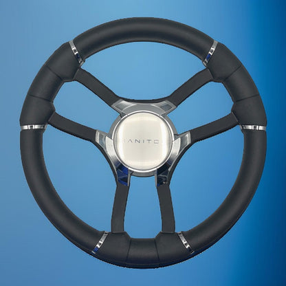 Malera Boat Steering Wheel Black Aluminum Spokes - Chrome-style Manitou