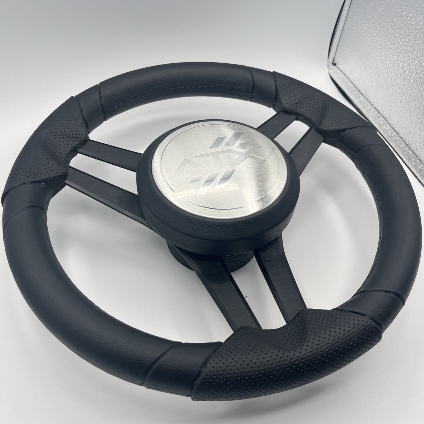 Molinara Marine Steering Wheel Black Brushed Aluminum Spokes | ATX