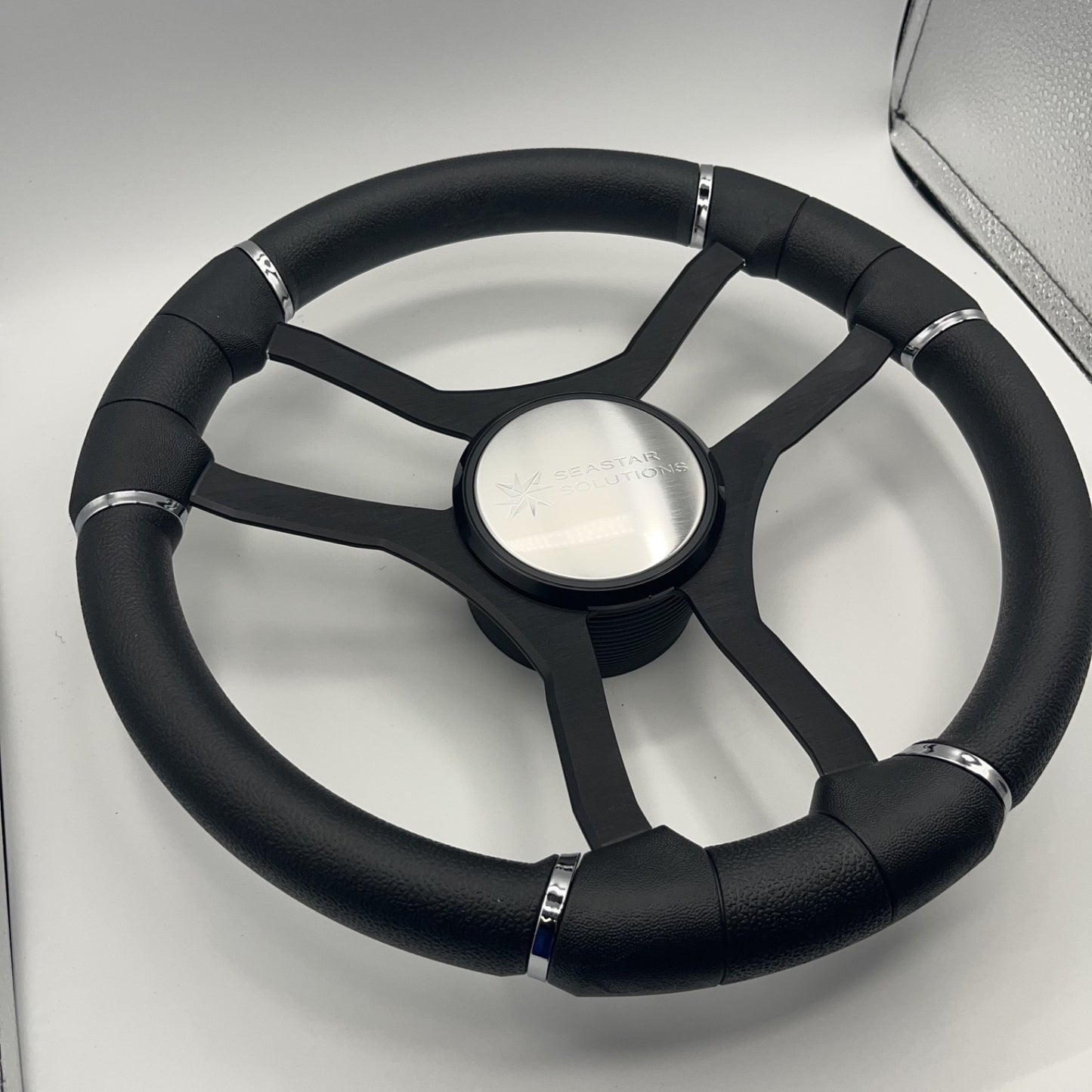 Malera Boat Steering Wheel Black Aluminum Spokes | Seastar Solutions