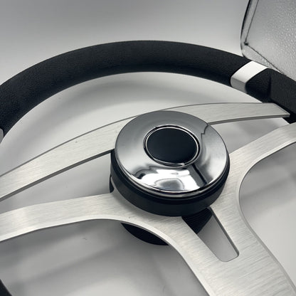 Badia Boat Steering Wheel Brushed Aluminum Spokes | Chrome-style Dome
