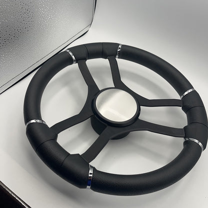 Malera Boat Steering Wheel Black Aluminum Spokes - Plain