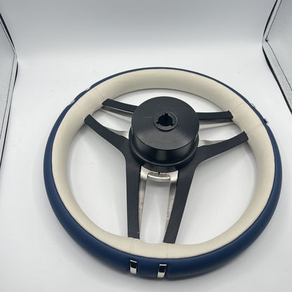 Cobalt Boat Steering Wheel Stainless Steel Spoke Blue Leather Rim | Cobalt Logo