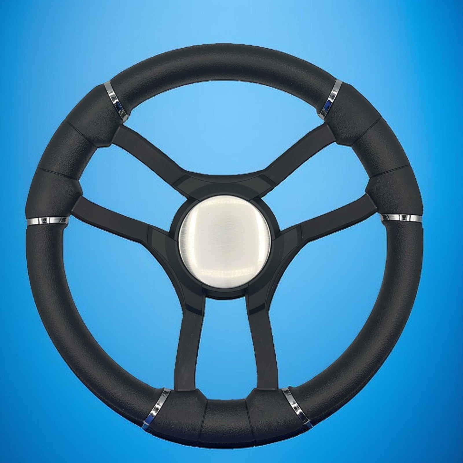 Malera Boat Steering Wheel Black Aluminum Spokes | Black Plain