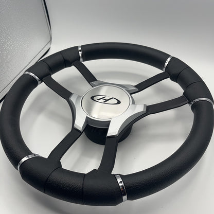 Malera Boat Steering Wheel Black Aluminum Spokes - Gray Harris Kayot