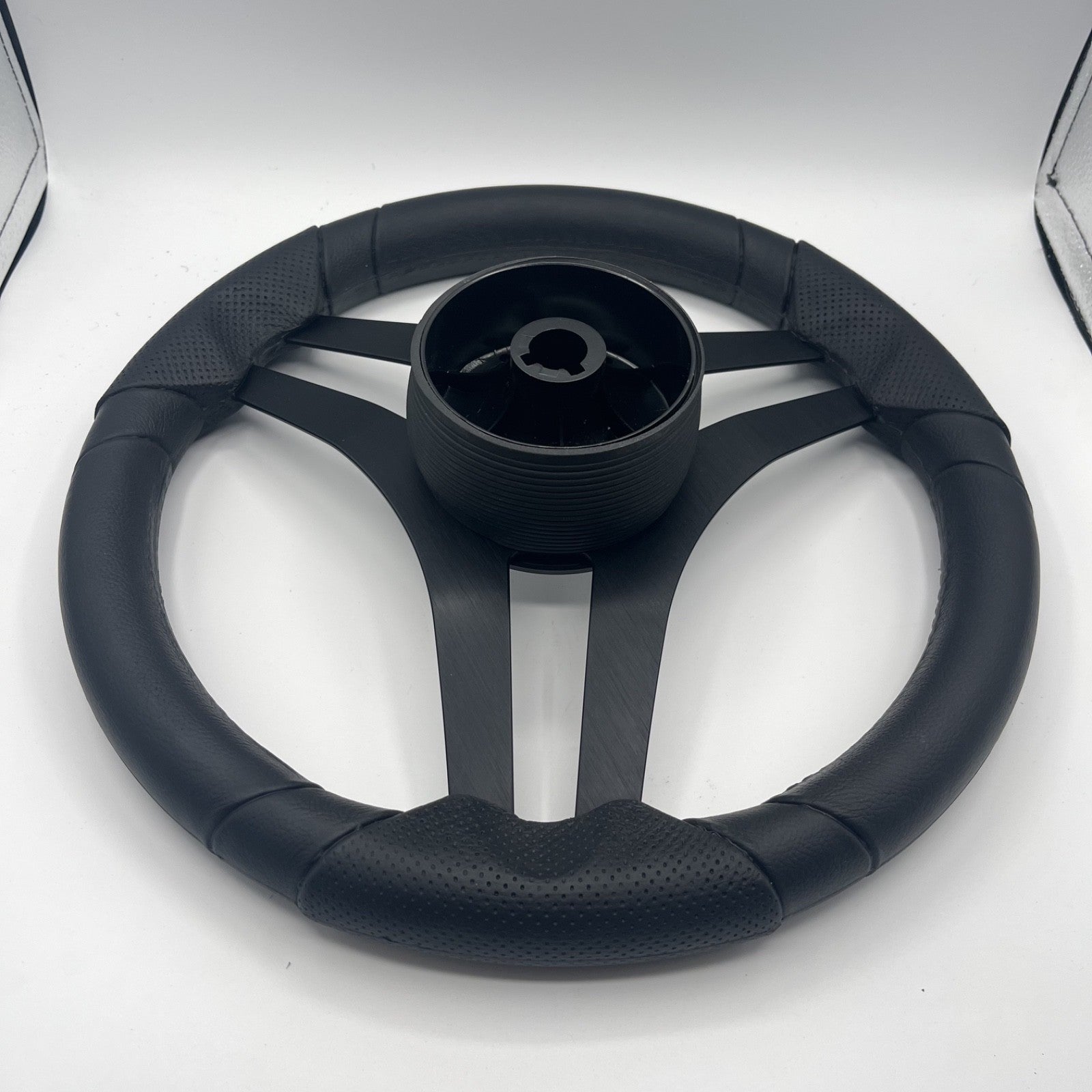 Molinara Marine Steering Wheel Black Brushed Alum Spokes | Plain Brushed