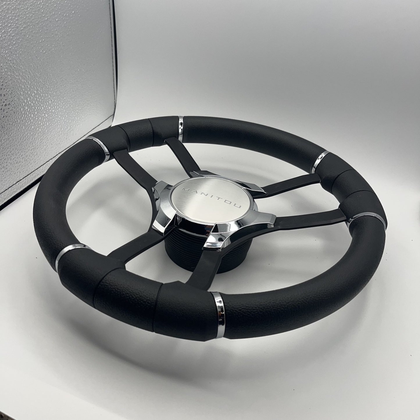 Malera Boat Steering Wheel Black Aluminum Spokes - Chrome-style Manitou