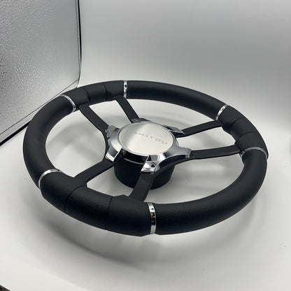 Malera Boat Steering Wheel Black Aluminum Spokes - Chrome-style Manitou