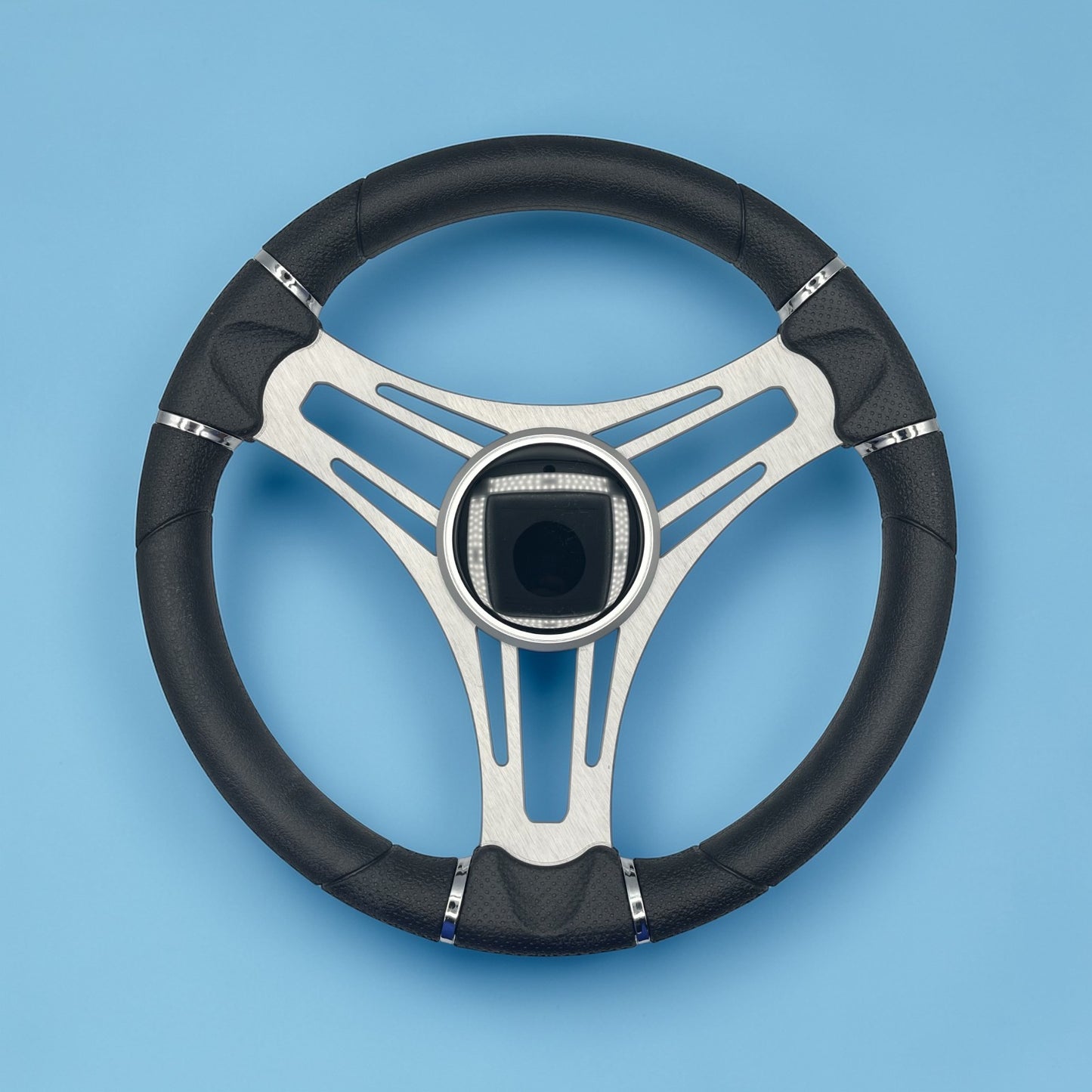 Verona Boat Steering Wheel Brush Alum Spoke | Black Gloss Dome
