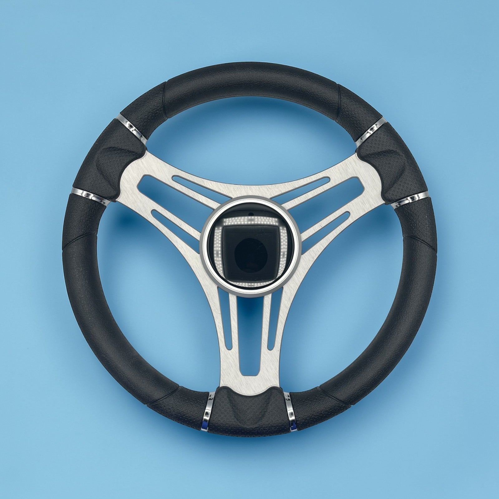 Verona Boat Steering Wheel Brush Alum Spoke | Black Gloss Dome