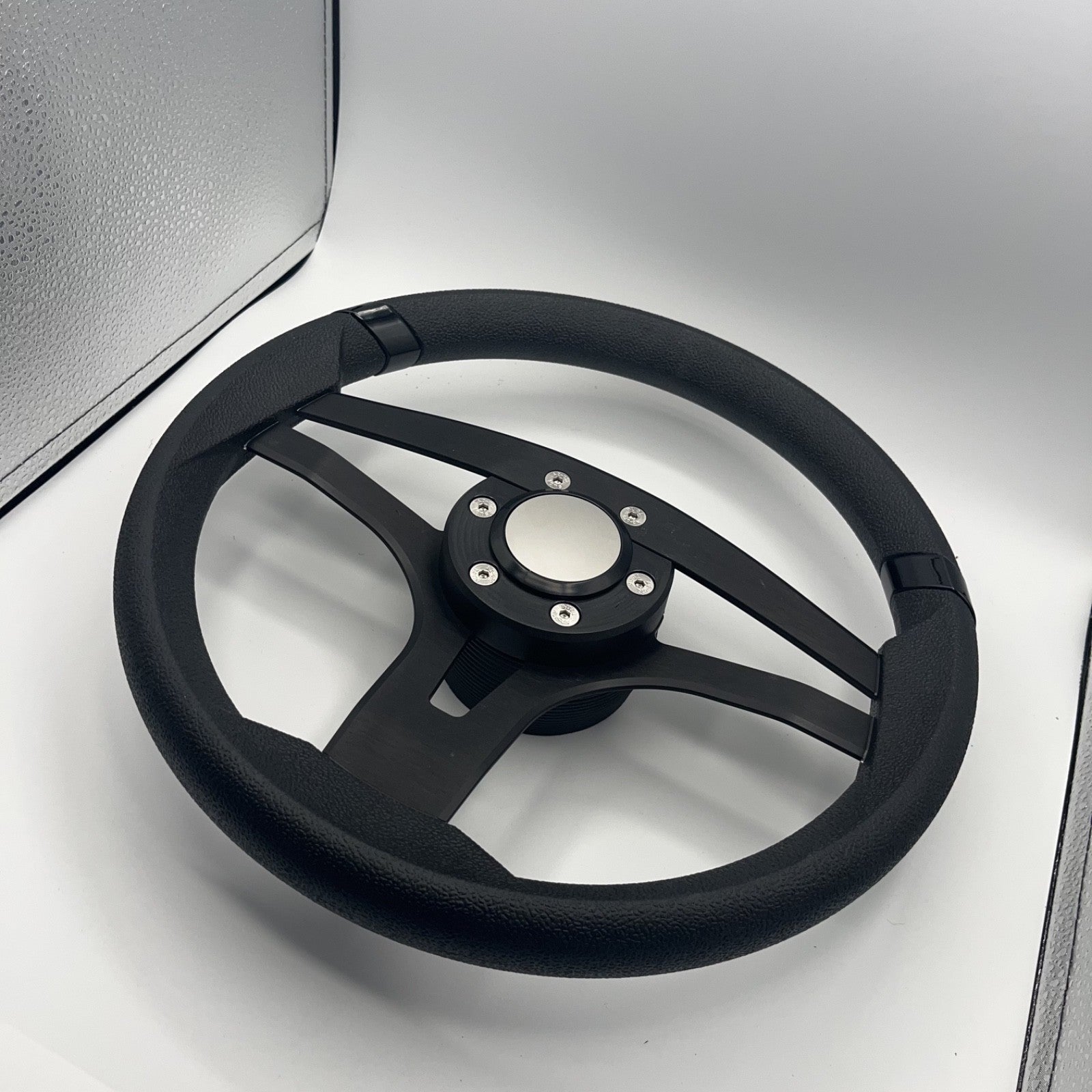 Badia Boat Steering Wheel Brushed Black Aluminum Spokes | Blank Snap-in