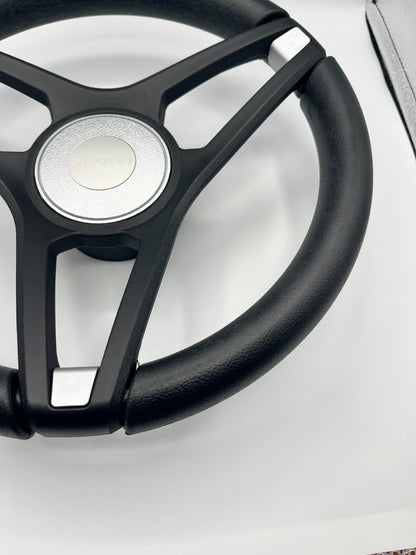 Molino Black w/Silver Accents Boat Steering Wheel | Gussi Italia Center Cap