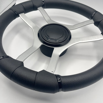 Malera Boat Steering Wheel Brushed Aluminum Spokes | LG Black Snap-in