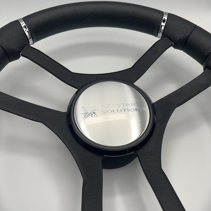 Malera Boat Steering Wheel Black Aluminum Spokes | Seastar Solutions