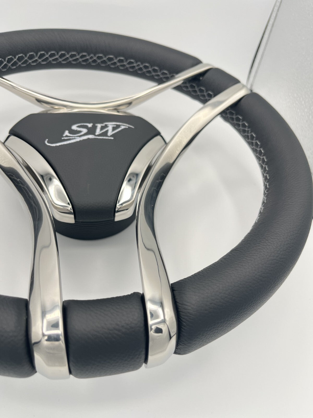 Lora Boat Steering Wheel Stainless Steel Spokes | Silver Wave Boat Logo