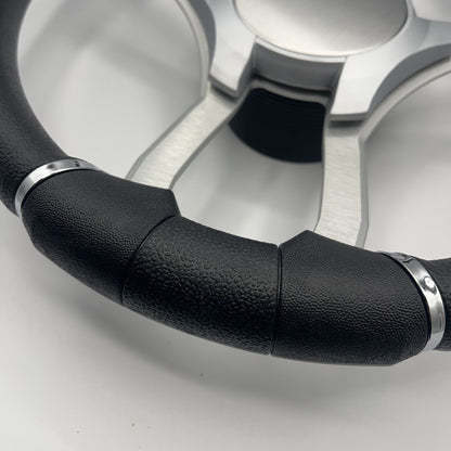 Malera Boat Steering Wheel Brushed Alum Spoke | Silver Plain Center Cap